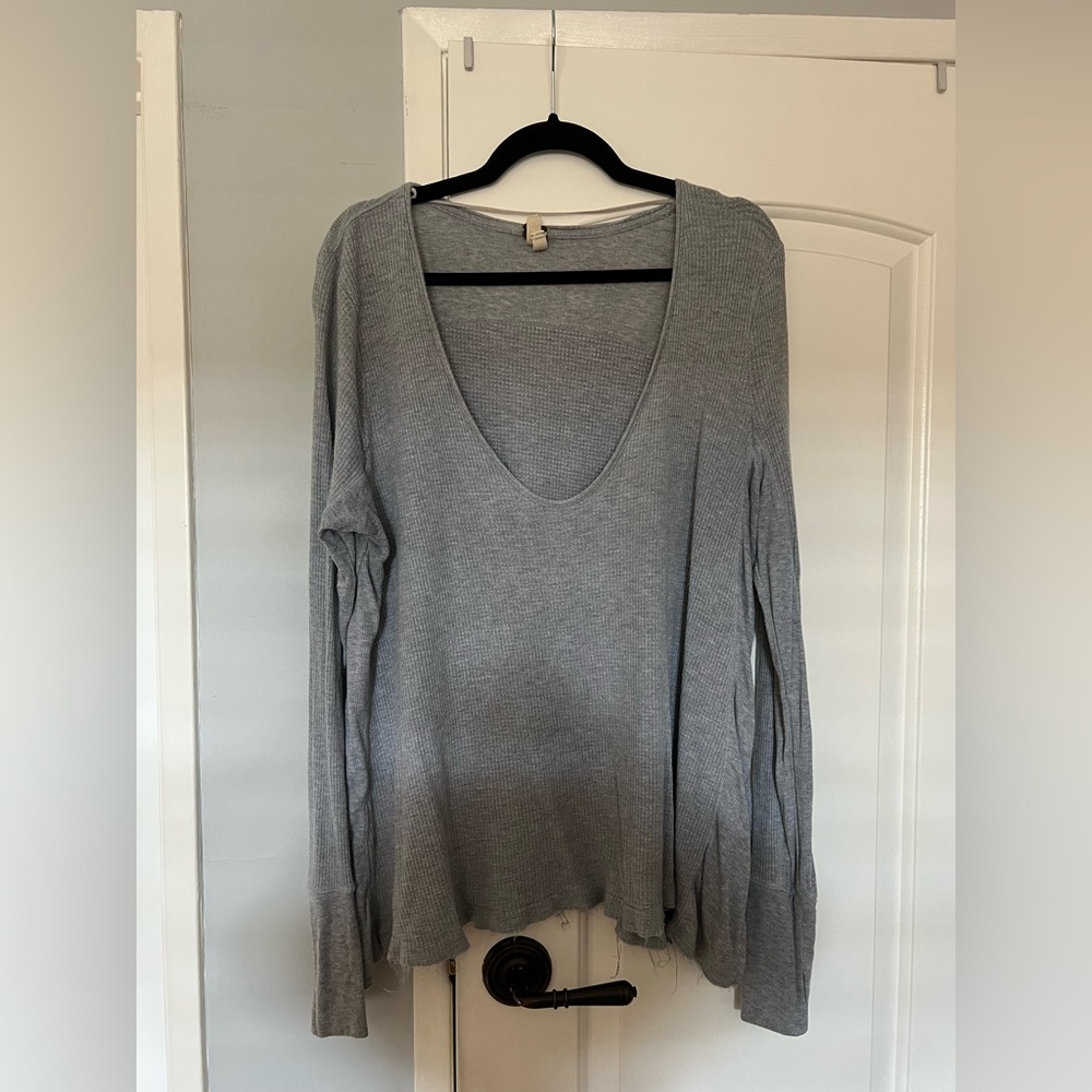 Gray Waffle Long Sleeve Top